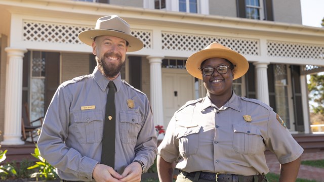 Park Ranger in the woods.