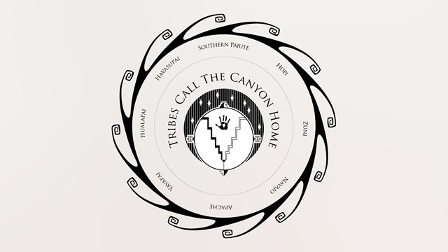 graphic shows names of tribes around a circle with words "Tribes Call the Canyon Home".